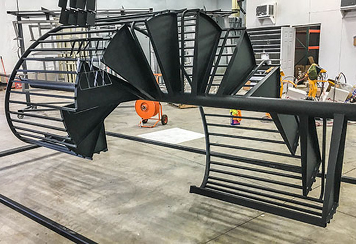 Powder-coated spiral staircase