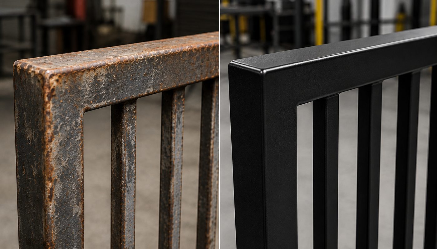 Representative before and after powder coating finish